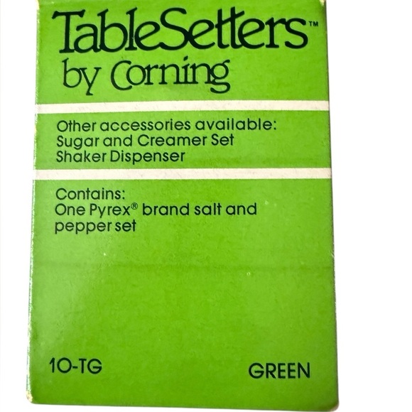 Vintage 1960s Pyrex Salt & Pepper Shakers – Green Tops – New in Box - Picture 14 of 14